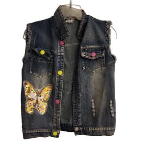 Butterfly Girls Size 6-7 Distressed Denim Jacket